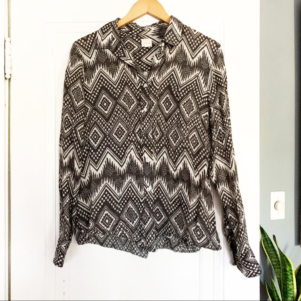 J. Crew Black And Cream Print Linen Button Down